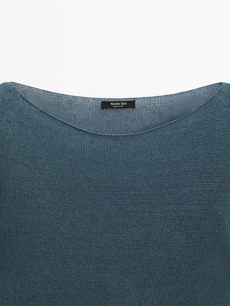 Linen blend cutwork sweater