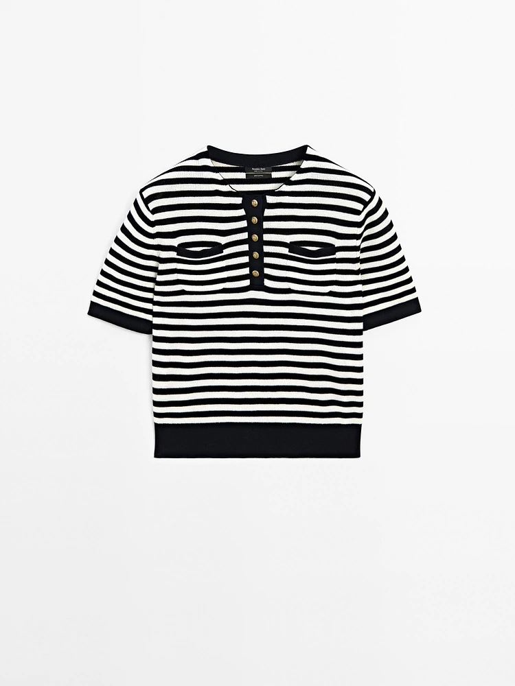 Striped short sleeve knit sweater