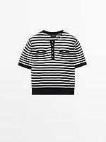 Striped short sleeve knit sweater