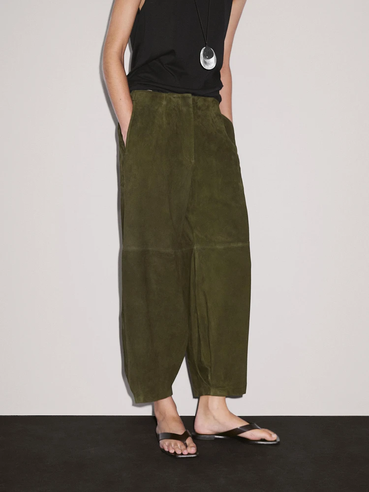 Pantalon balloon en cuir finition daim