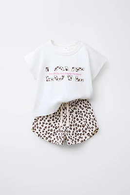 CROPPED T-SHIRT AND PRINTED BERMUDA SET