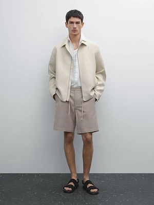 Cotton blend semi-jogger Bermuda shorts