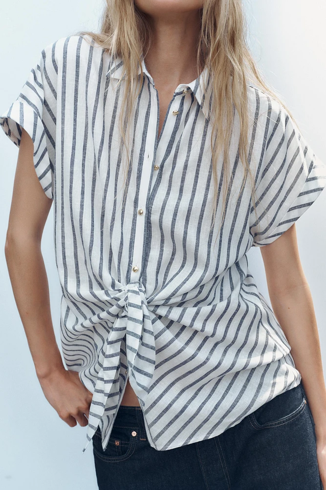 CHEMISE À RAYURES NŒUD AVEC LIN