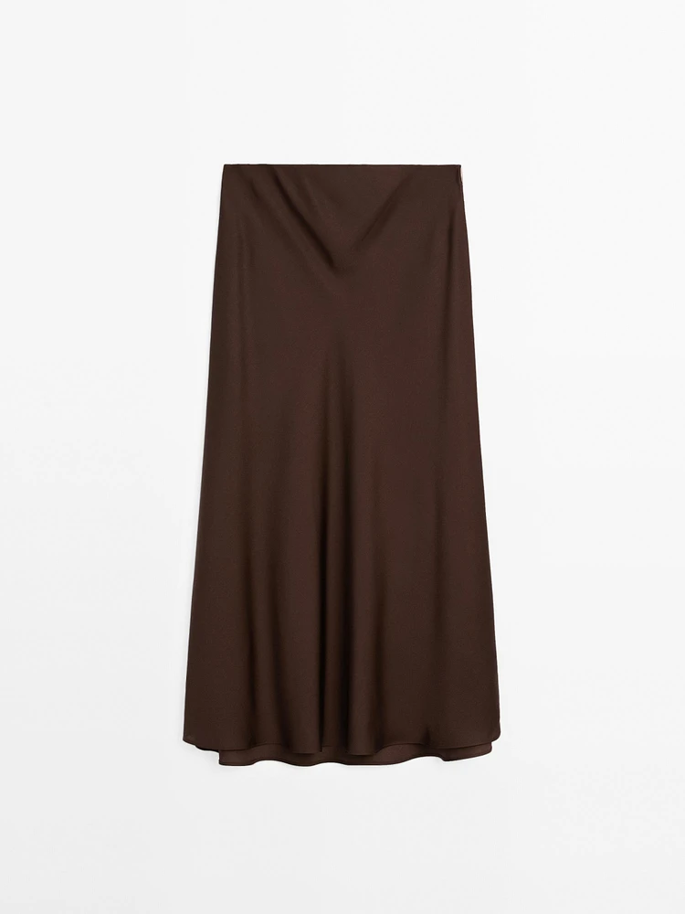 Jupe midi fluide en tissu satiné