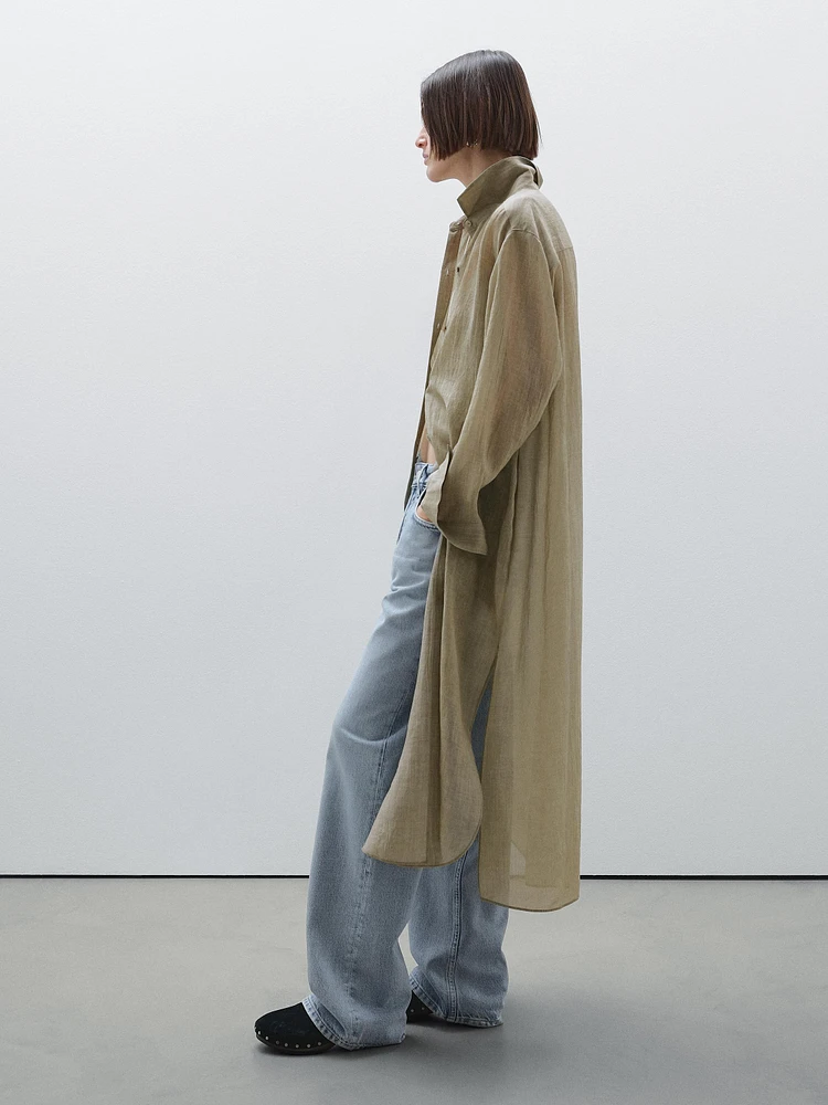 Semi-sheer ramie blend oversize blouse