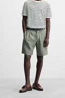 100% LINEN PLEATED SHORTS