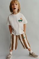 STRIPED AND TEXT LONG SHORTS