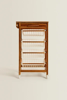 WOOD AND METAL STORAGE FURNITURE WITH WHEELS