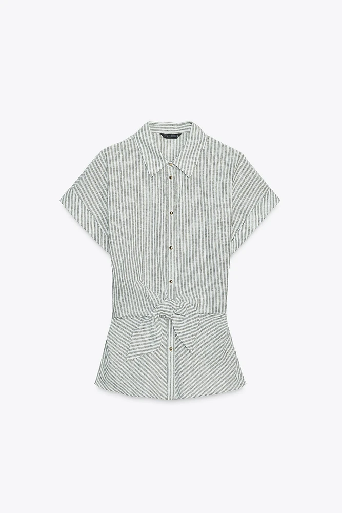 CHEMISE À RAYURES NŒUD AVEC LIN