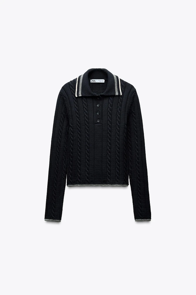 PIPING KNIT POLO SWEATER
