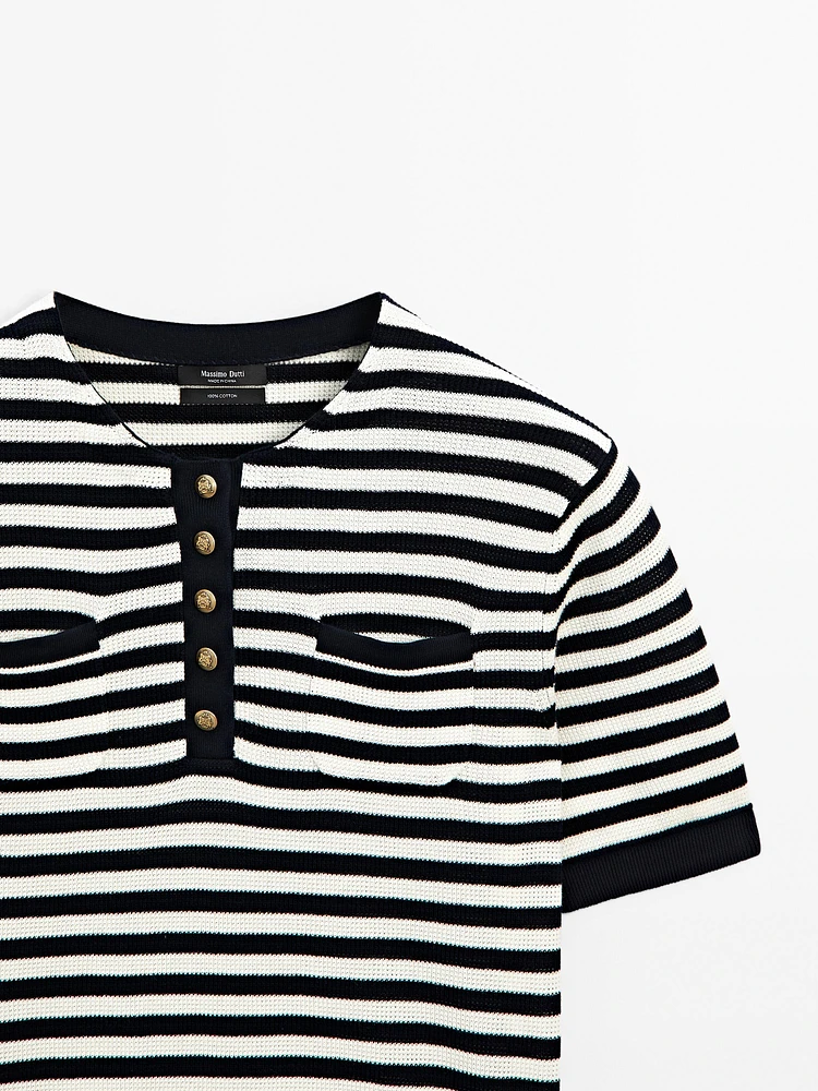Striped short sleeve knit sweater