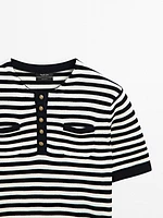 Striped short sleeve knit sweater