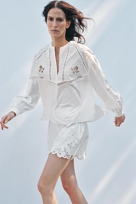 ZW COLLECTION EMBROIDERED OPENWORK BLOUSE