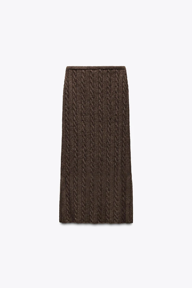 CABLE KNIT WOOL BLEND MIDI SKIRT