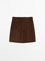 Suede leather mini skirt