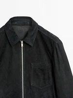 Blouson en cuir effet daim