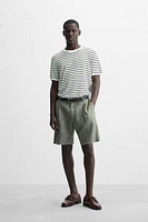 100% LINEN PLEATED SHORTS