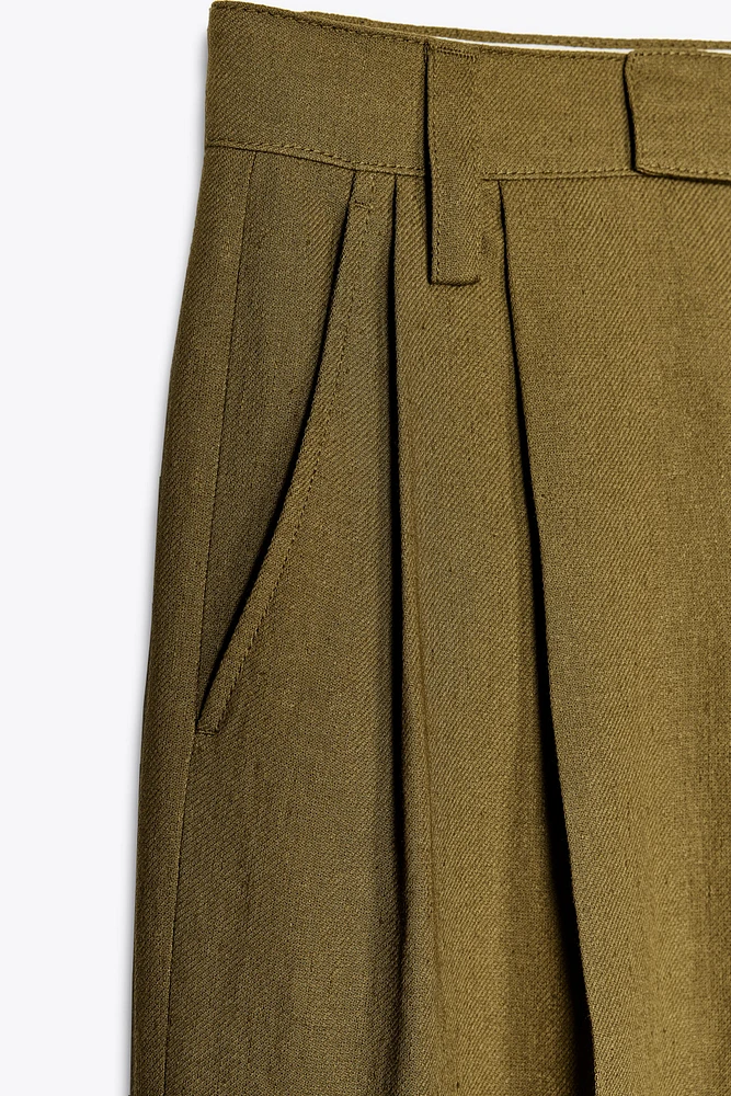 PANTALON À PINCES EN MÉLANGE DE LIN COLLECTION ZW