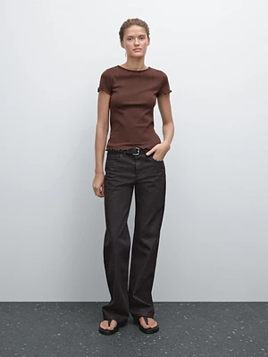 Wavy ribbed cotton pointelle T-shirt