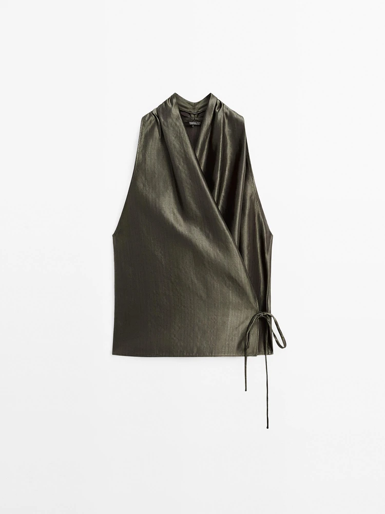 Top jacquard à encolure américaine cache-cœur