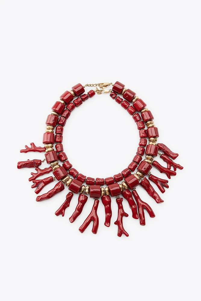 LOT DE 2 COLLIERS CORAIL AVEC RÉSINE