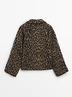 Short animal print collared coat