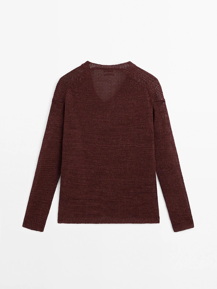 100% linen cutwork sweater