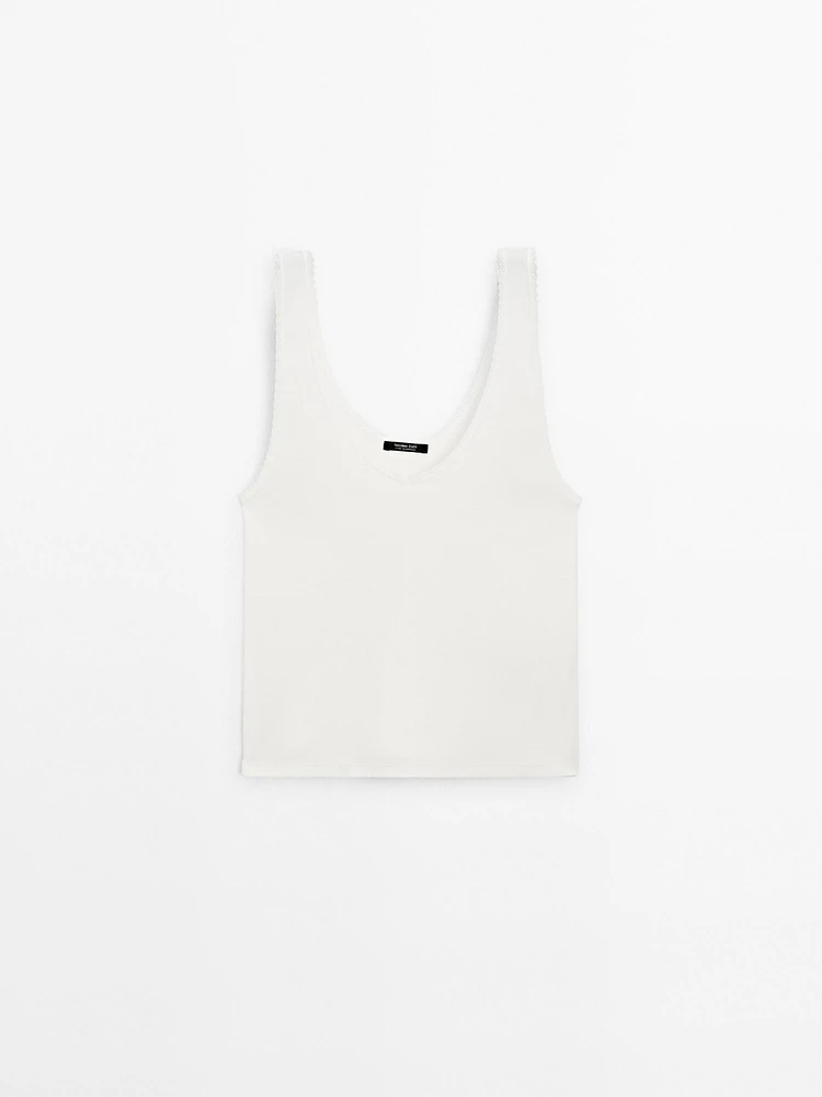 Top à dentelle en coton mélangé