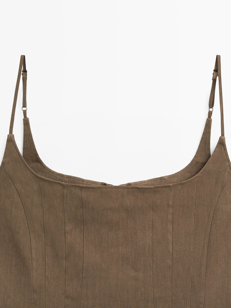 Flowing strappy linen blend top