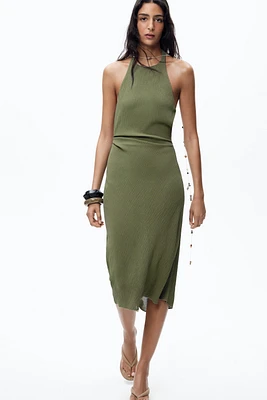 TEXTURED HALTER DRESS