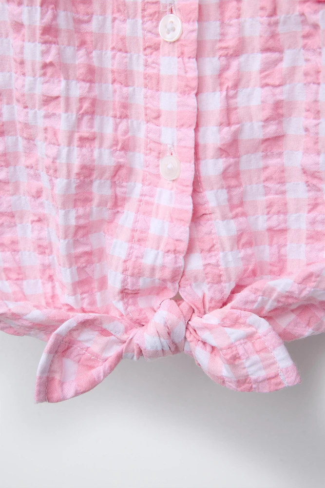 CHEMISE TEXTURÉE VICHY AVEC PIÈCE FLEUR