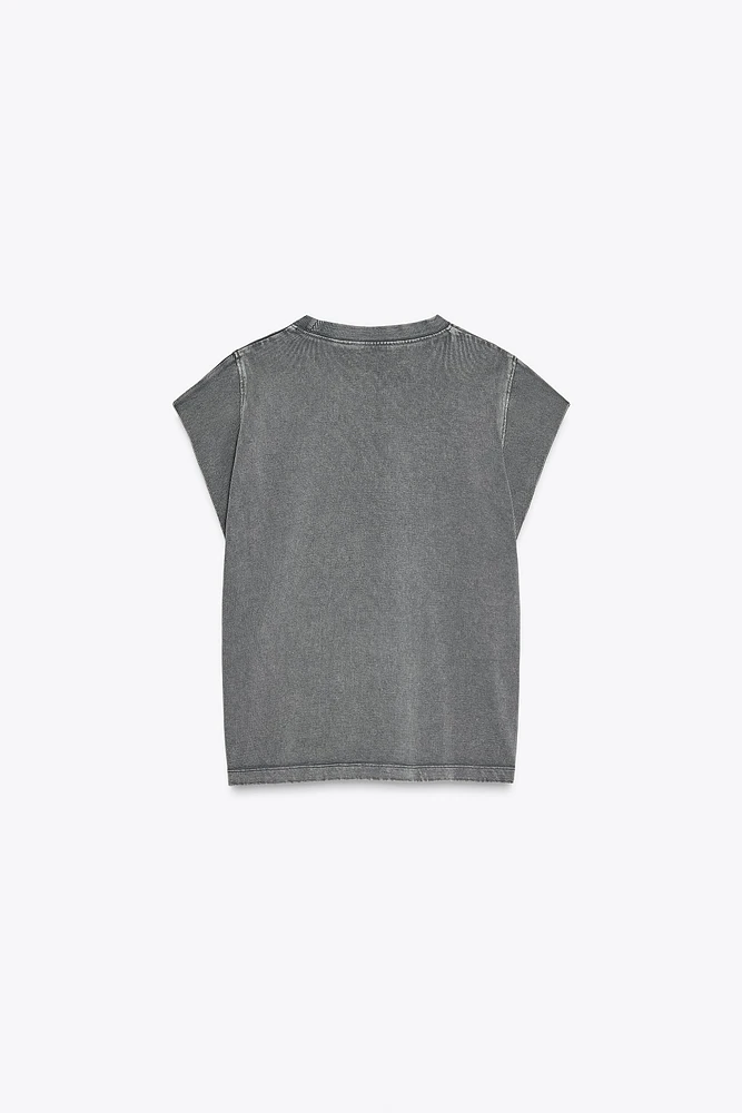 WASHED EFFECT SLEEVELESS T-SHIRT