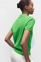 SHORT SLEEVE KNIT POLO TOP