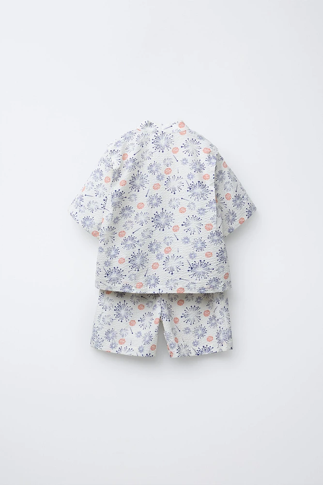 9-18 MOIS/ ENSEMBLE IMPRIMÉ KIMONO ET BERMUDA