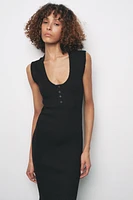 RIBBED MIDI BUTTON DRESS