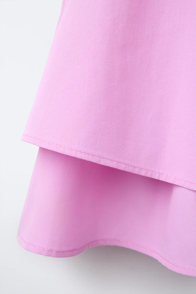 TOP EN POPELINE DOUBLE VOLANT DENTELLE
