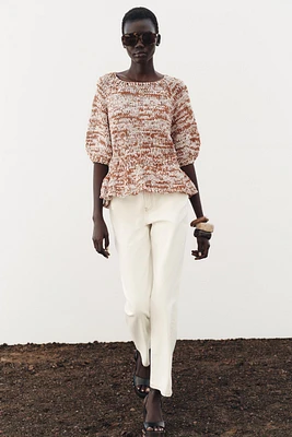 COMBINATION KNIT PEPLUM TOP