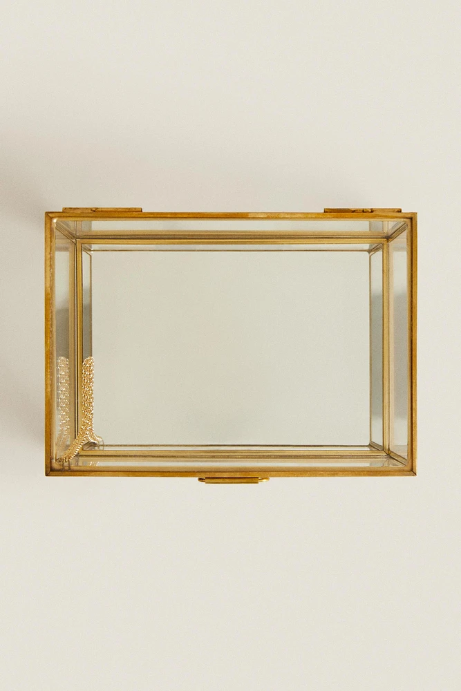 GLASS JEWELRY BOX WITH METAL BORDER