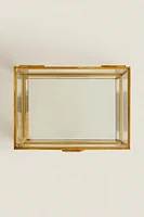 GLASS JEWELRY BOX WITH METAL BORDER