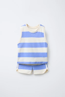 STRIPED TOWEL T-SHIRT AND BERMUDA JOGGING SET