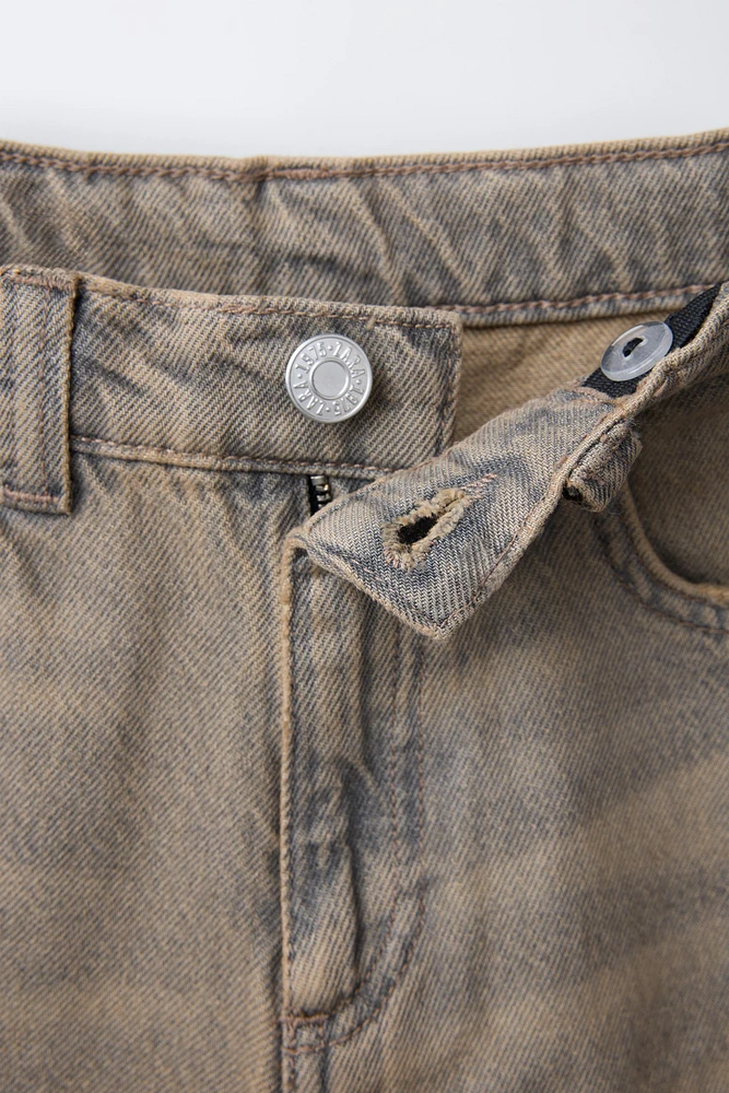 DISTRESSED EFFECT WIDE LEG JEANS