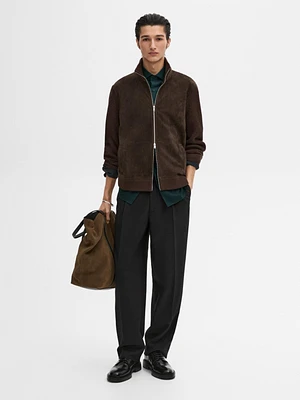 Contrast knit suede leather jacket