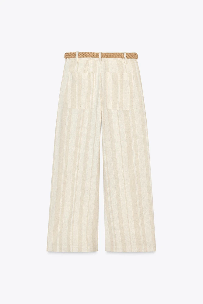 STRIPED WIDE LEG PANTS WITH BELT