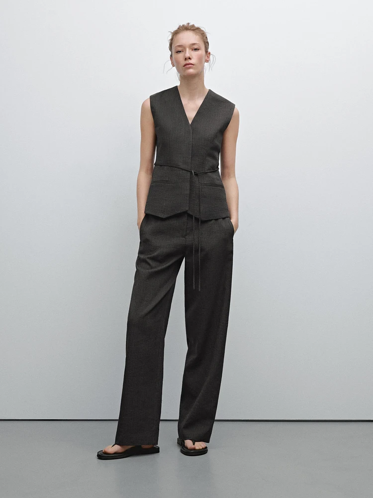 Cotton blend waistcoat with ribbon detail