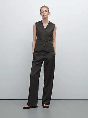 Cotton blend waistcoat with ribbon detail