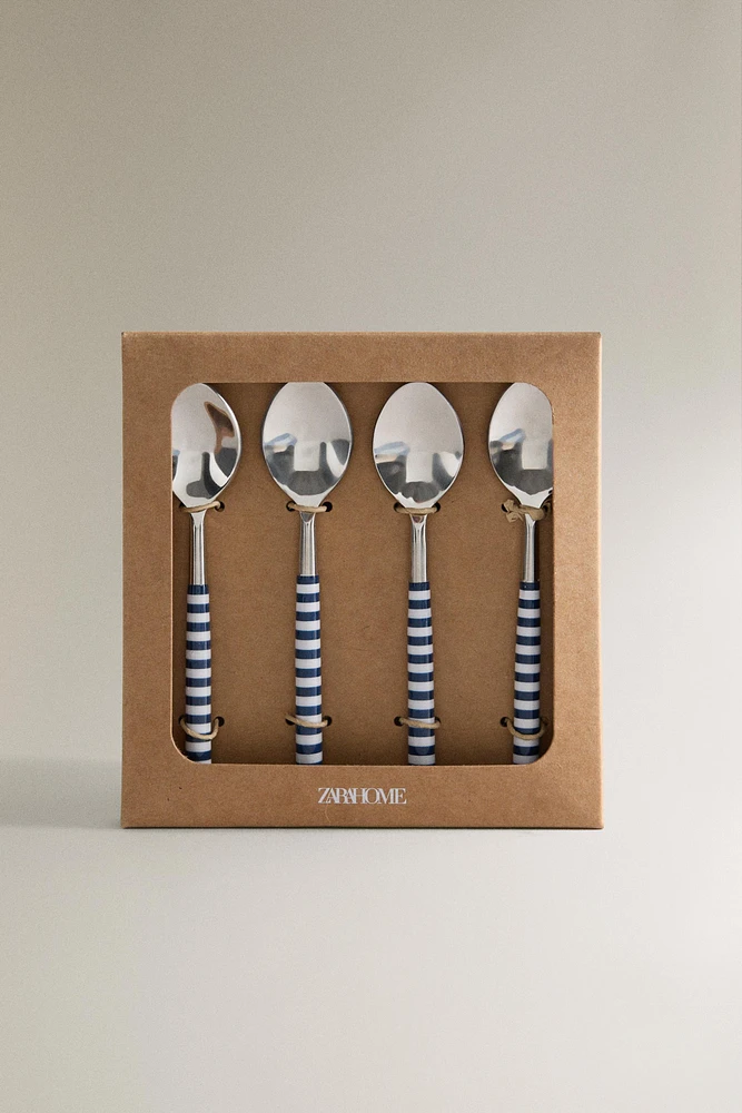 SET OF DESSERT SPOONS WITH STRIPED HANDLES (SET OF 4)