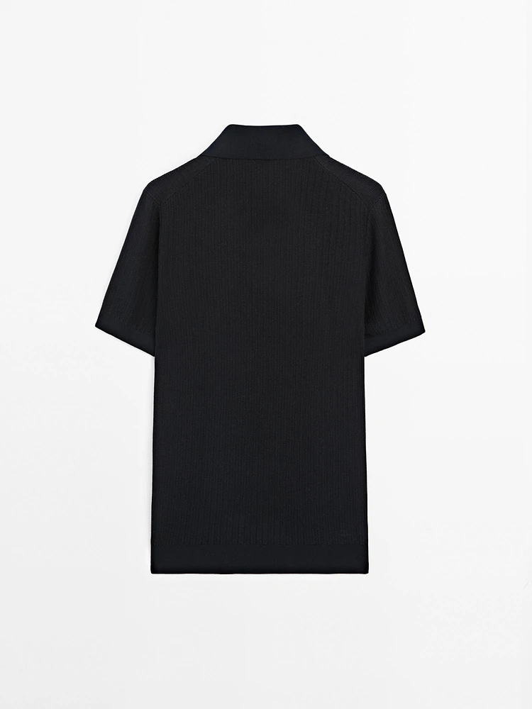 Short sleeve jacquard knit polo shirt