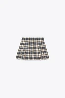 PLAID TEXTURED PLEATED SKORT