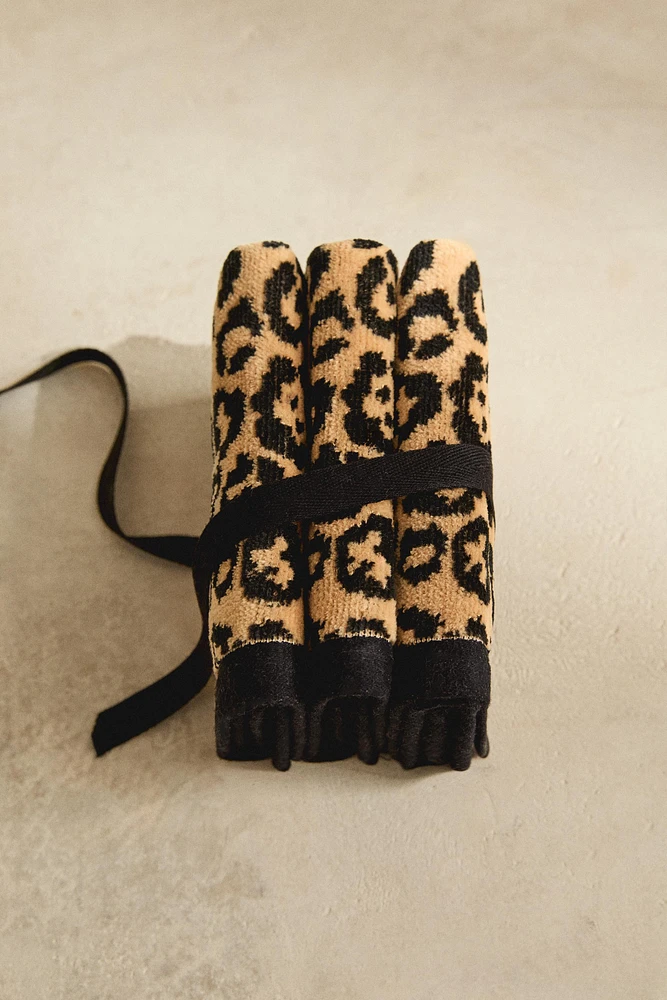 PACK OF LEOPARD PRINT VELOUR HAND TOWELS (PACK OF 3)