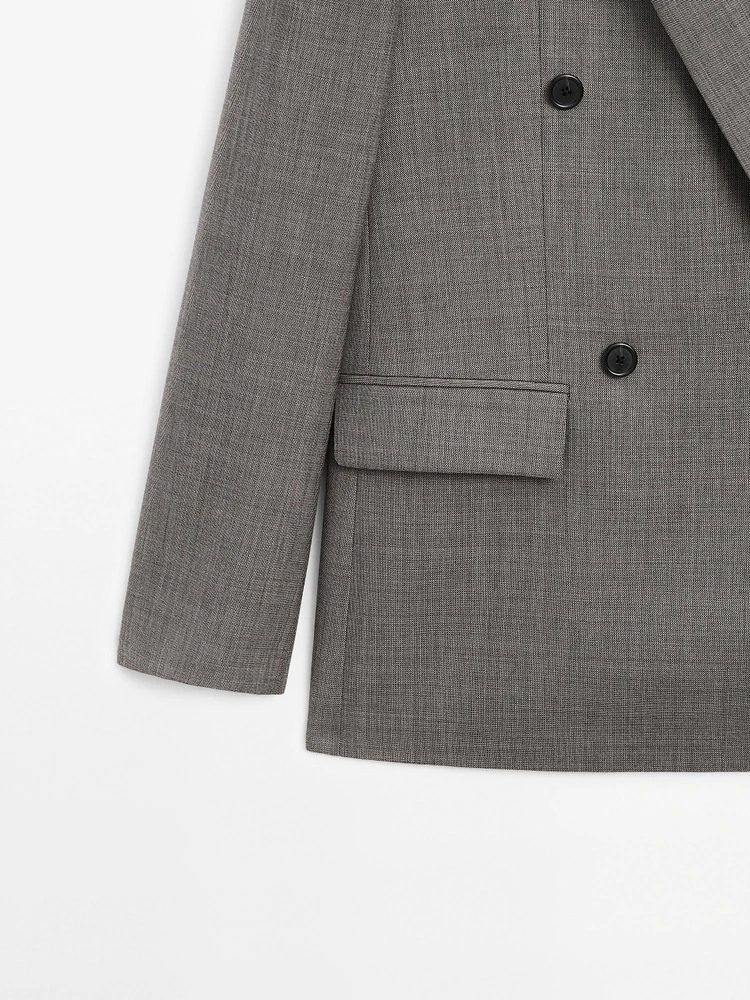 Blazer chiné croisé en laine mélangée